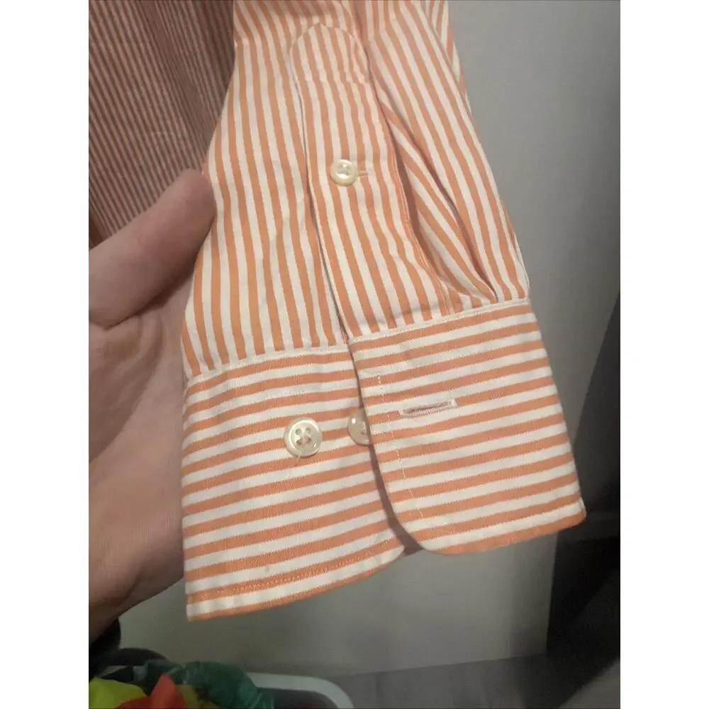 Polo Ralph Lauren Andrew Classic Fit Shirt Men's 17 32/33 Orange White Striped